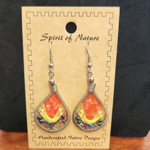 Spirit Of Nature Sunset Glow Teardrop Earrings with Intricate Handwoven Thread